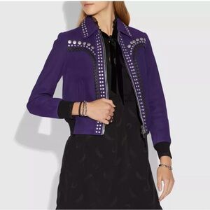 Coach studded bandana leather jacket NWOT